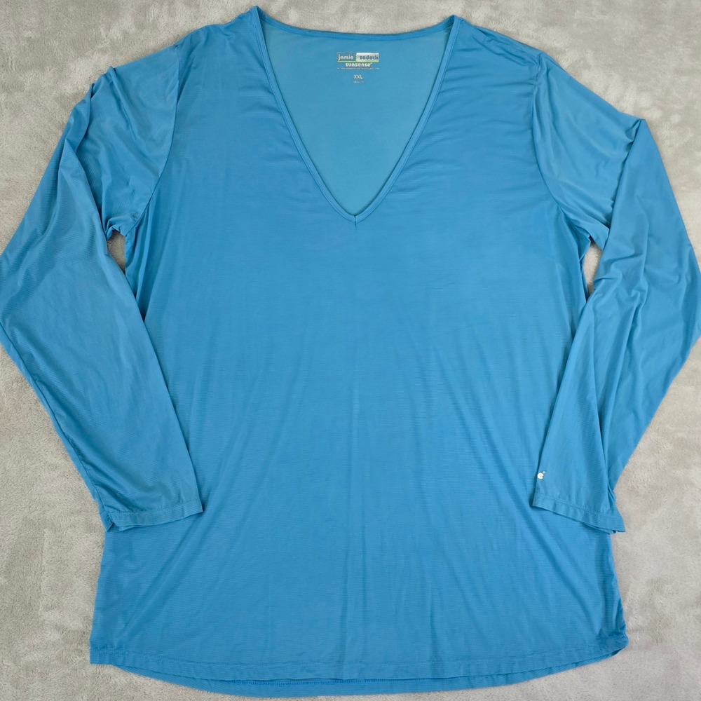 Jamie‎ Sadock Sunsense Blue Long Sleeve V-Neck Golf Top Womens XXL